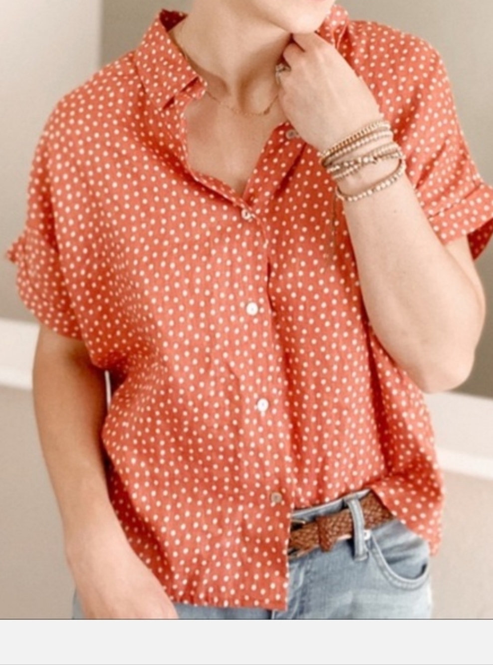 Rachel Zoe Linen Polka Dot Top, Button Down XS
